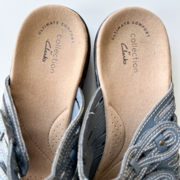 Clarks Leisa Faye Blue Leather Slide Sandals Womens 8 Comfort Casual - Picture 3 of 10